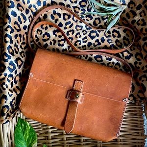 MADEWELL Cognac Patina Leather Dover Envelope Bag